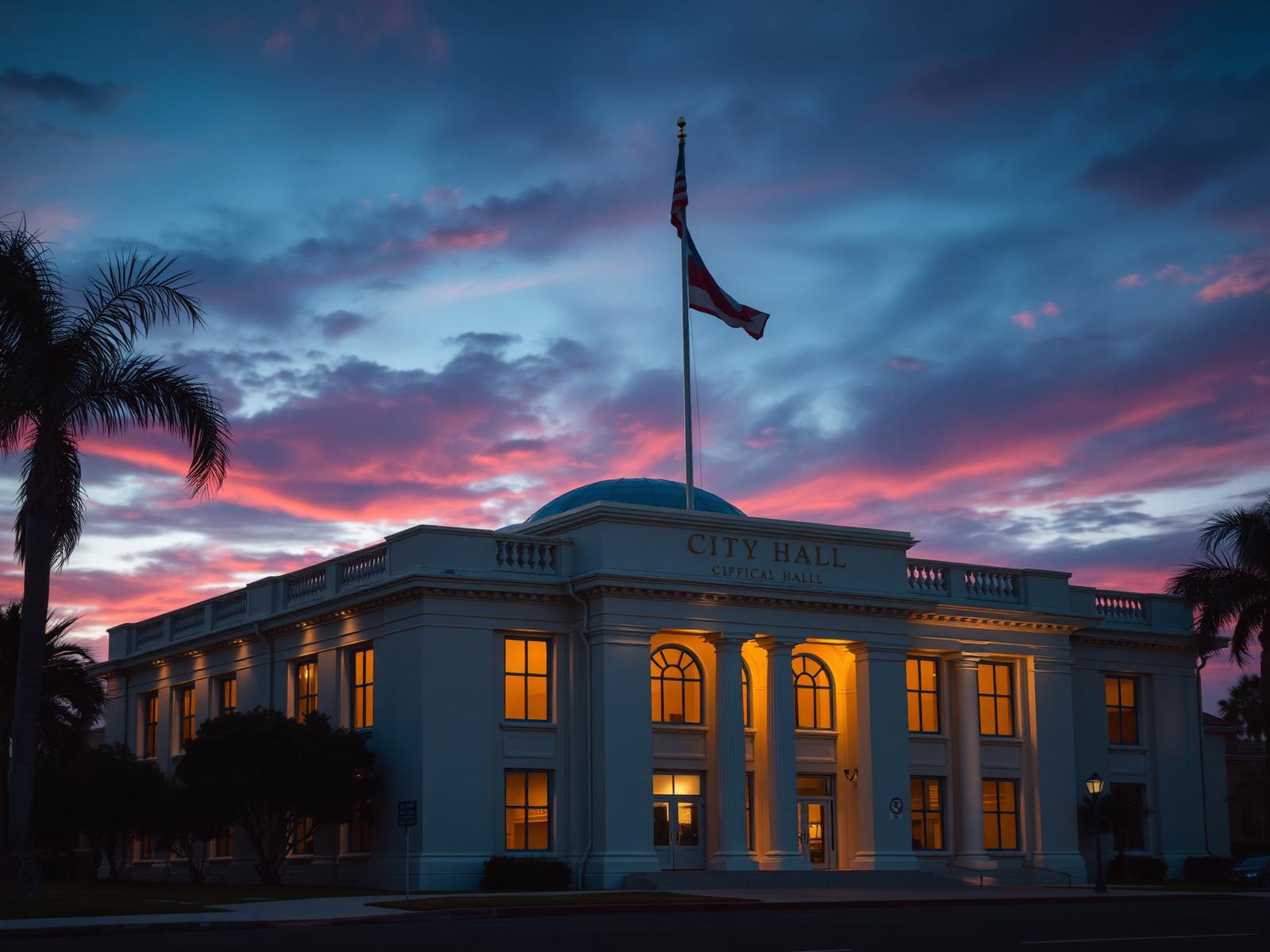 City hall at dusk