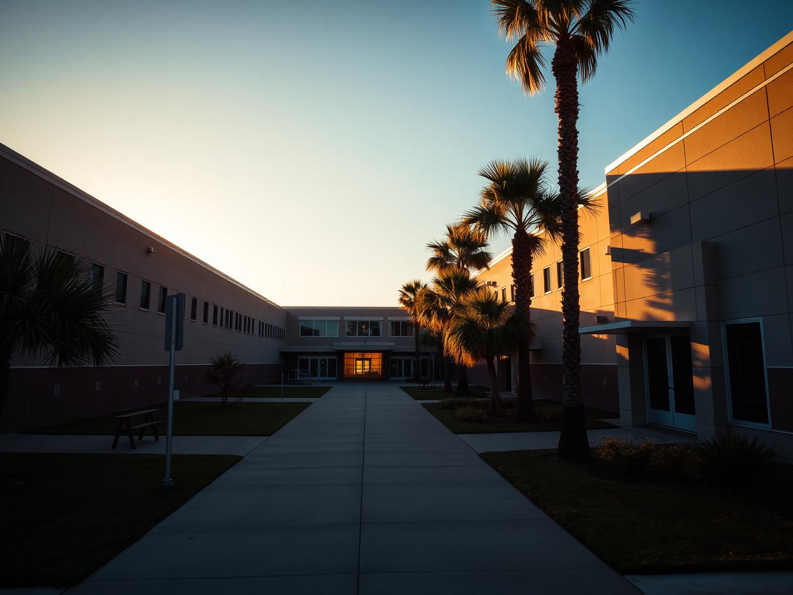 K-12 school campus at golden hour